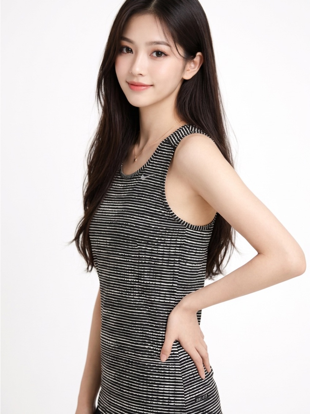 Nike Black White Athleisure Striped Muscle Top Tank-S/M